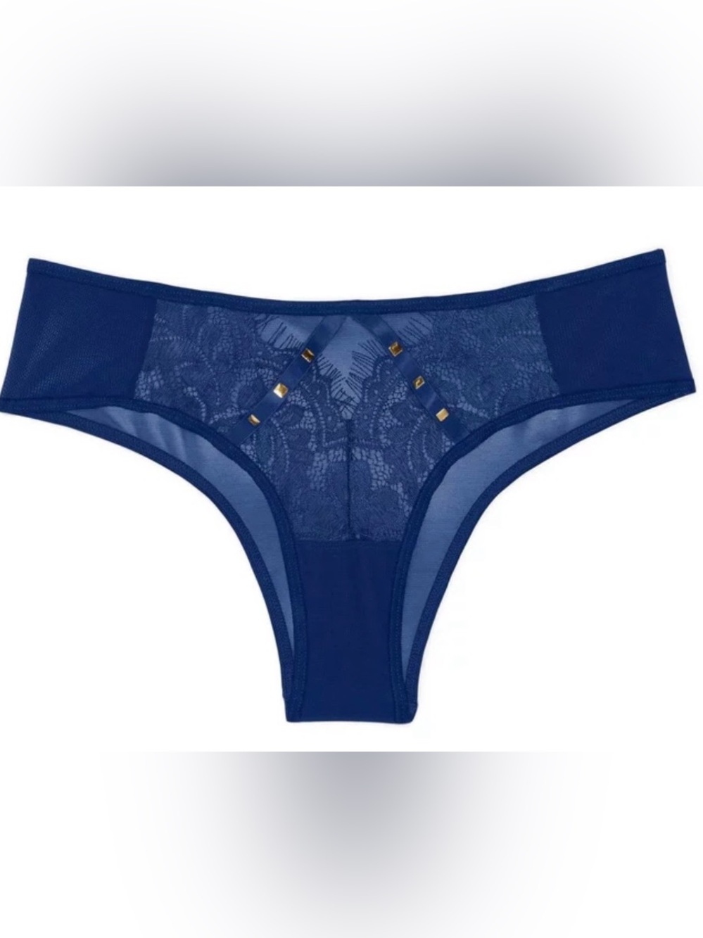 Adore Me Navy Lace Bikini Panty with Gold Accents